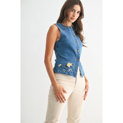 Wild Grace Horse Embroidered Denim Vest