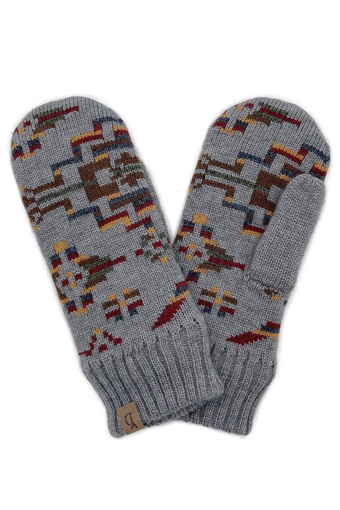 Aztec Knit Mittens with Ribbed Cuff