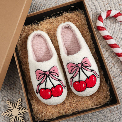 Christmas Bownot Cherry Plush Slippers | Willow & Nash