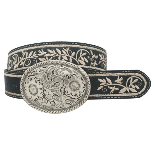 PLUS SIZE EMBROIDERED STRAP OVAL BUCKLE BELT