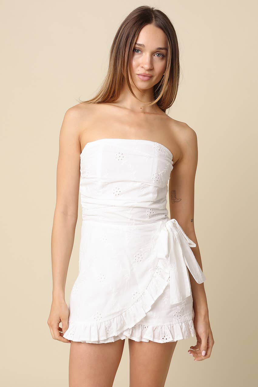 Alessia Strapless Wrap Romper: Sky / Contemporary / S
