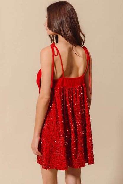 Velvet Sequin Babydoll Holiday Mini Dress