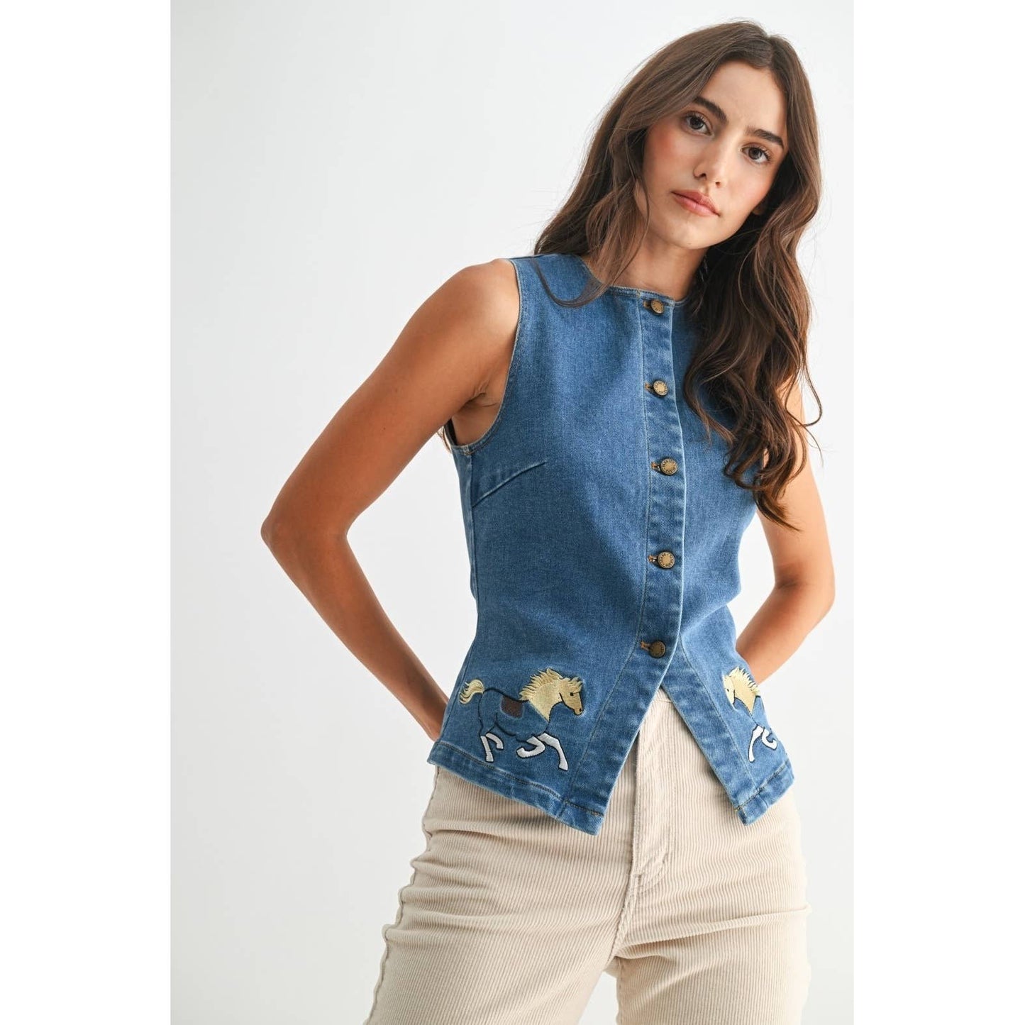 Wild Grace Horse Embroidered Denim Vest