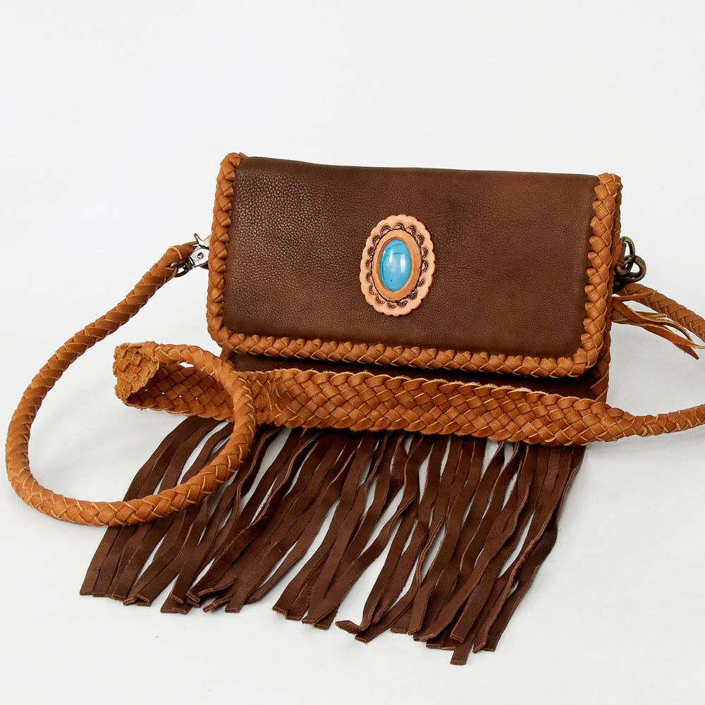 Western Turquoise Braided Leather Fringe Tote