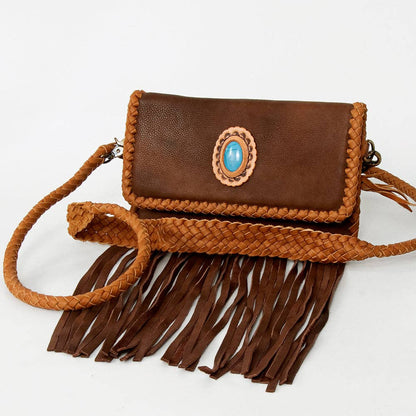 Western Turquoise Braided Leather Fringe Tote