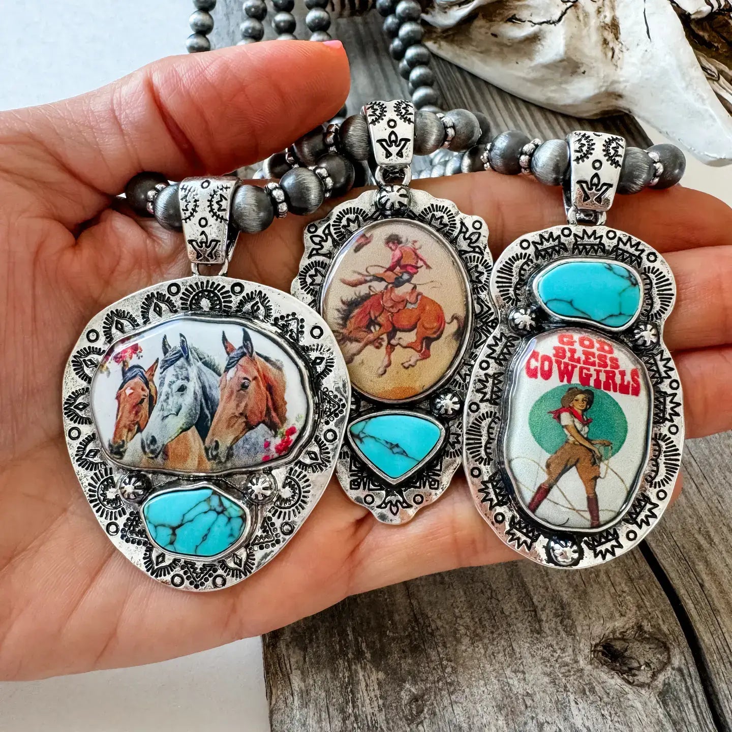 God Bless Cowgirls Navajo Pearl Pendant Necklace