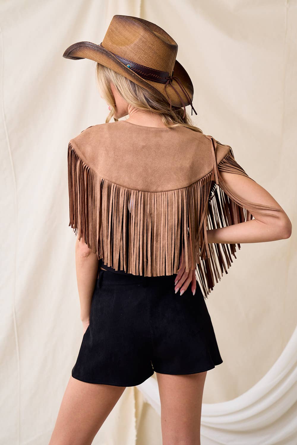 Desert Drift Tan Fringe Suede Collar Shrug