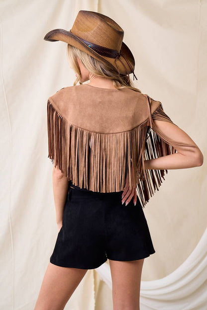Desert Drift Tan Fringe Suede Collar Shrug