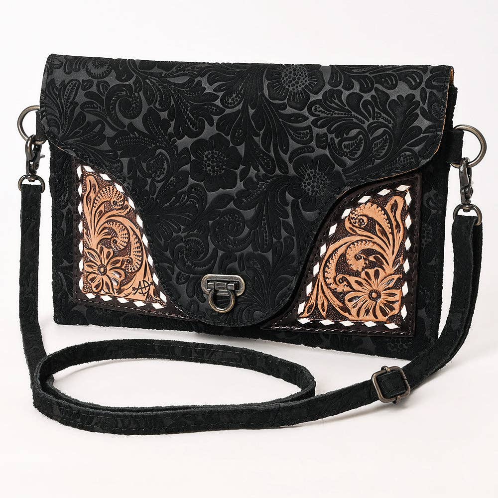 Mini Black Tooled Leather Crossbody