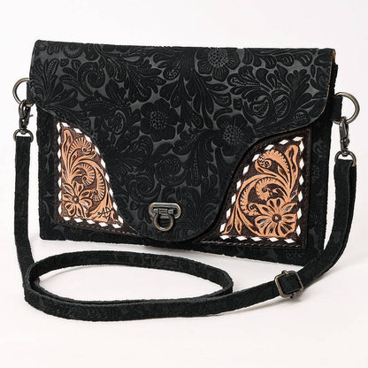 Mini Black Tooled Leather Crossbody