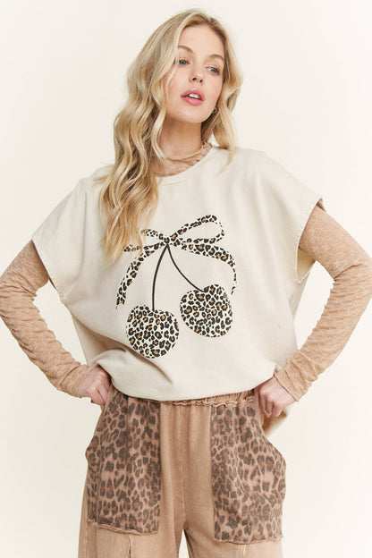 Cherry Wild Mineral Washed Leopard Graphic Tee