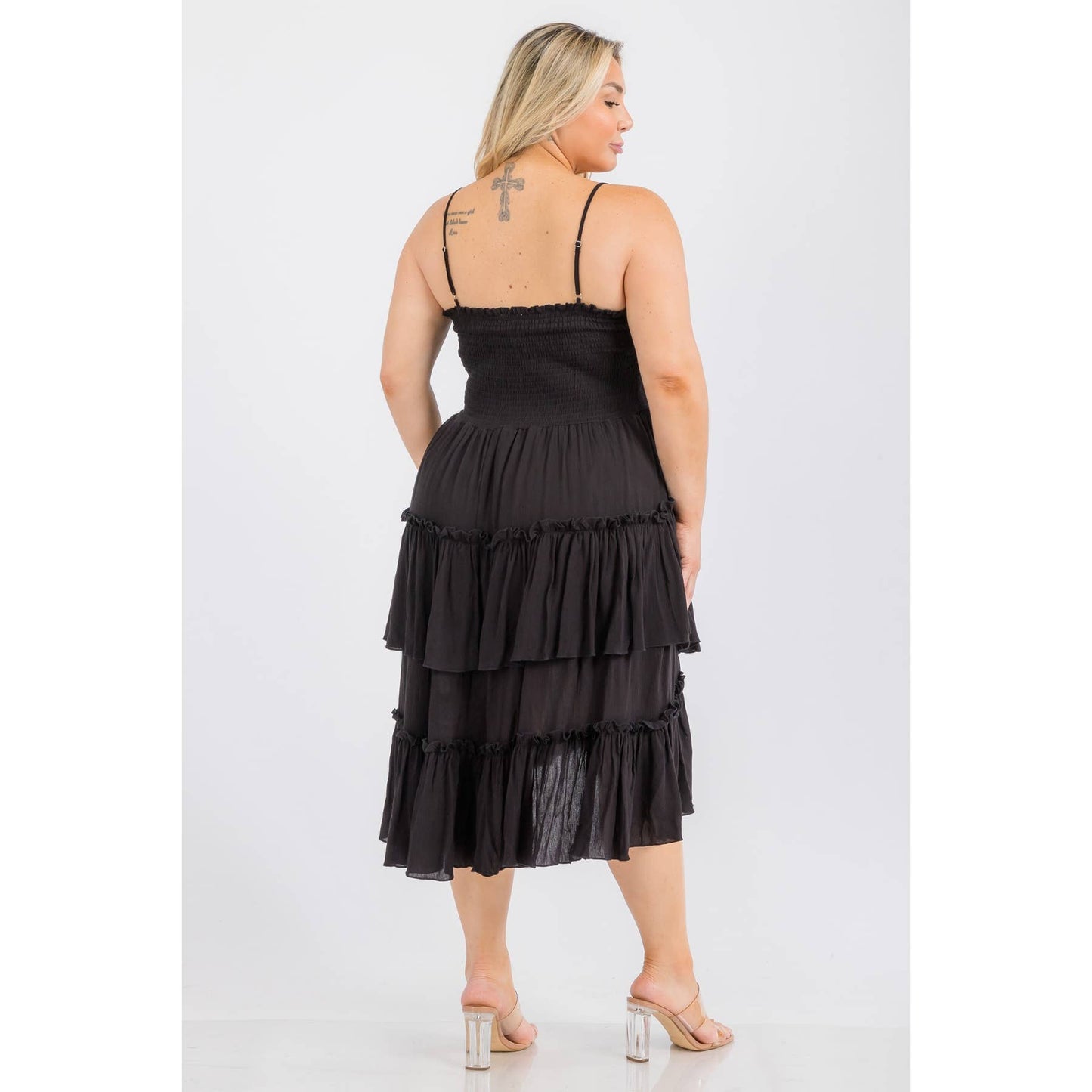 Square Neck Smocked Midi Dress