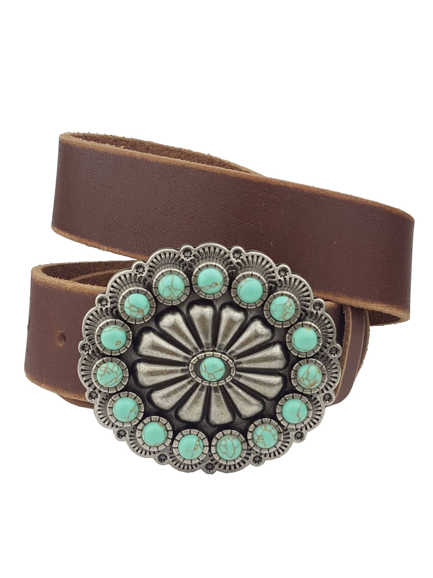 Western Bloom Stone Buckle Genuine Leather Belt