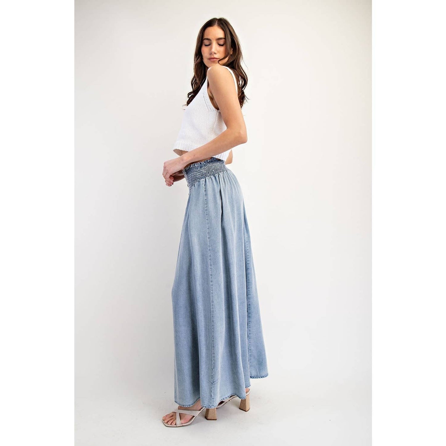 Denim Front Slit Maxi Skir