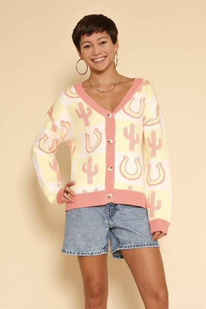 Tiled Cactus Horseshoe Knit Cardigan