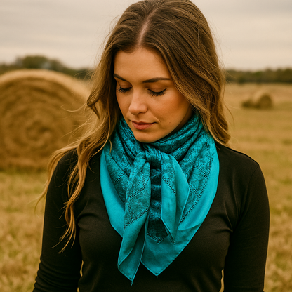 Teal Jacquard Western Wild Rag Scarf