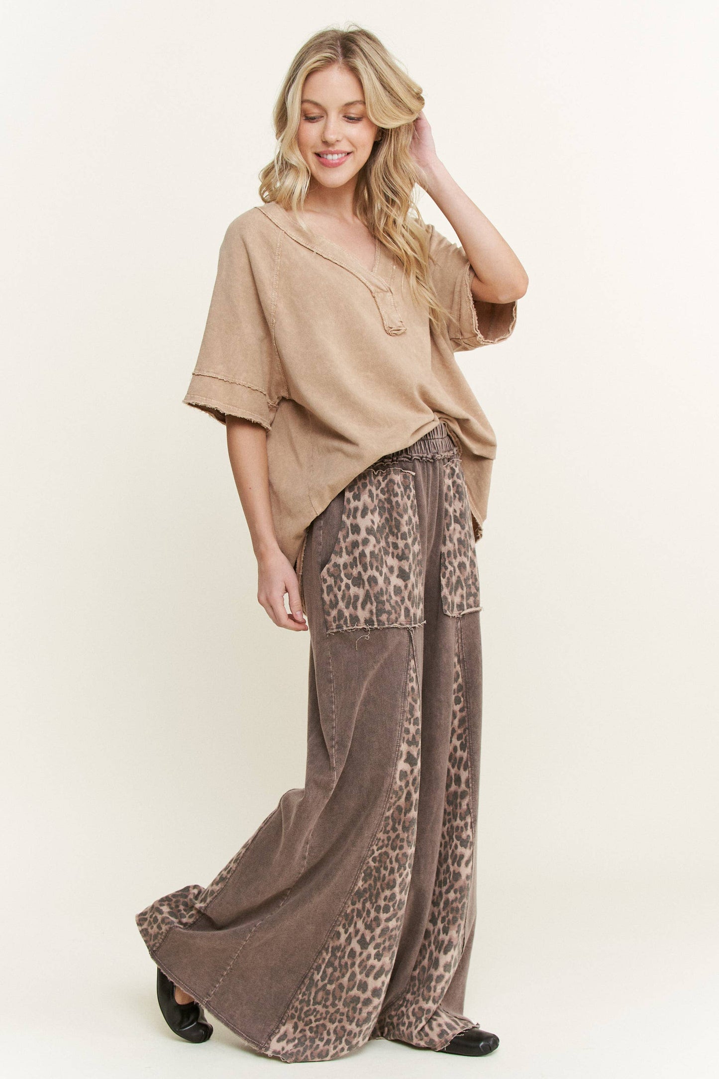 Sierra Leopard Mineral Washed Flare Pant