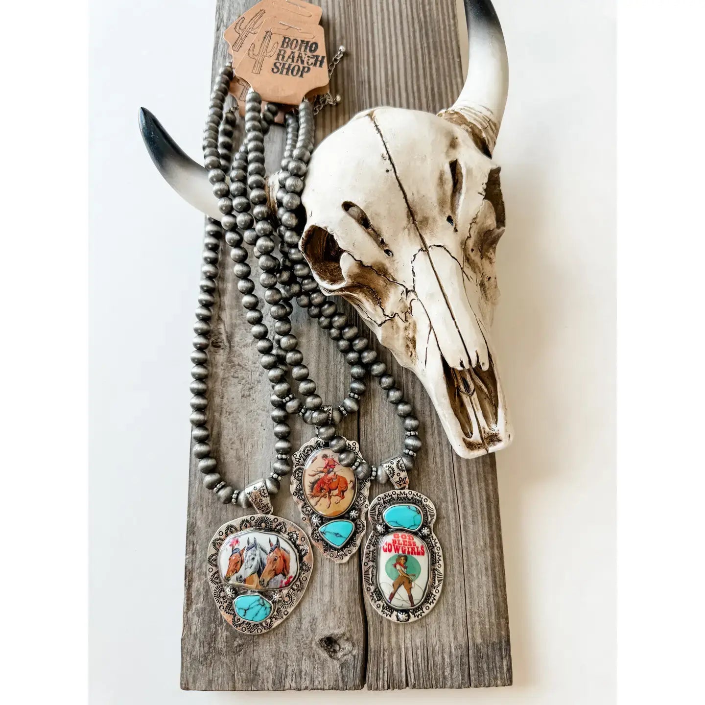 God Bless Cowgirls Navajo Pearl Pendant Necklace