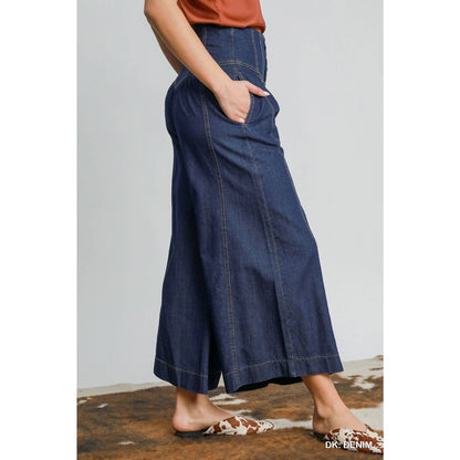 High Waist Western Wide Leg Button Front Pants