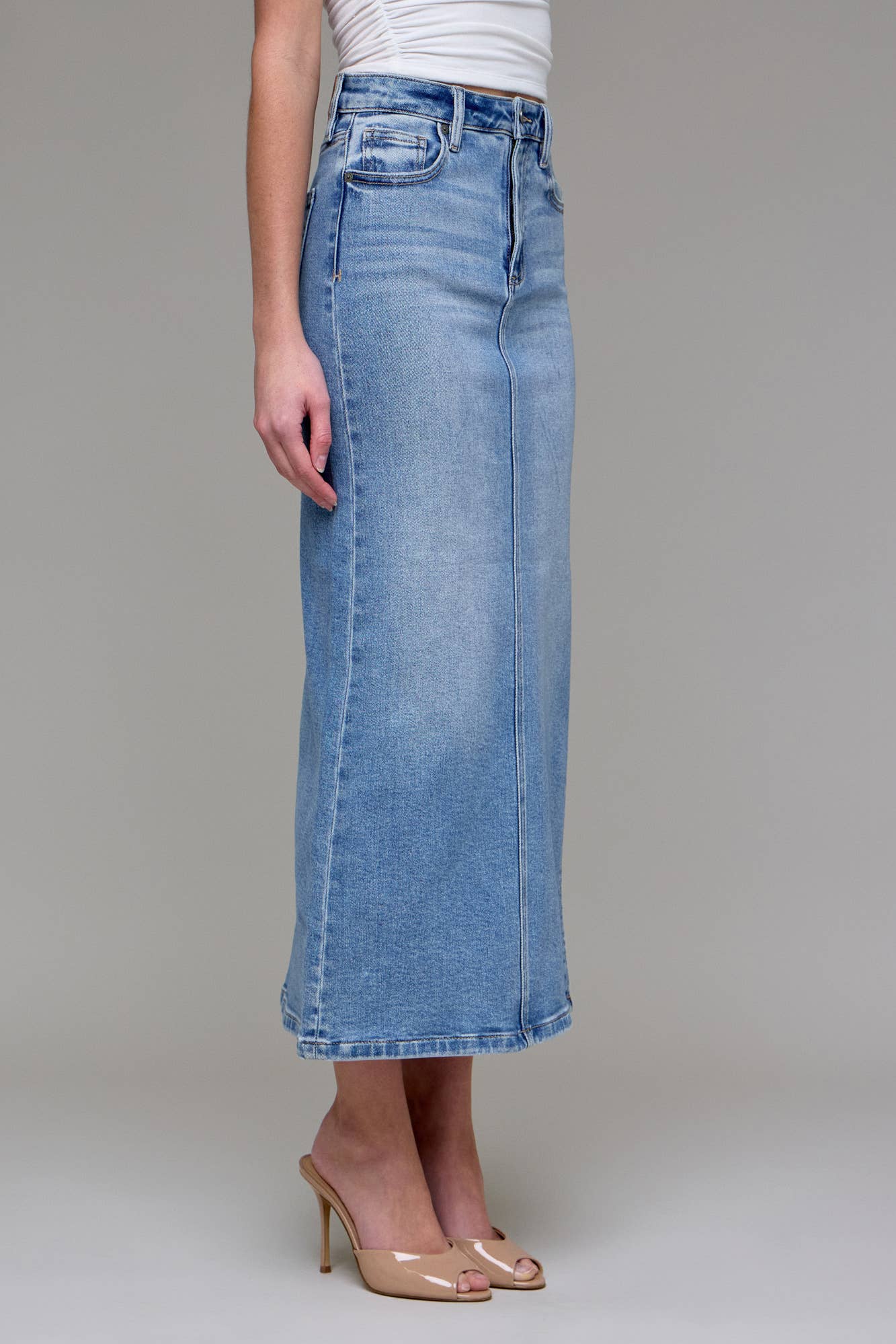 Medium Light Side Slit Stretch Midi Skirt