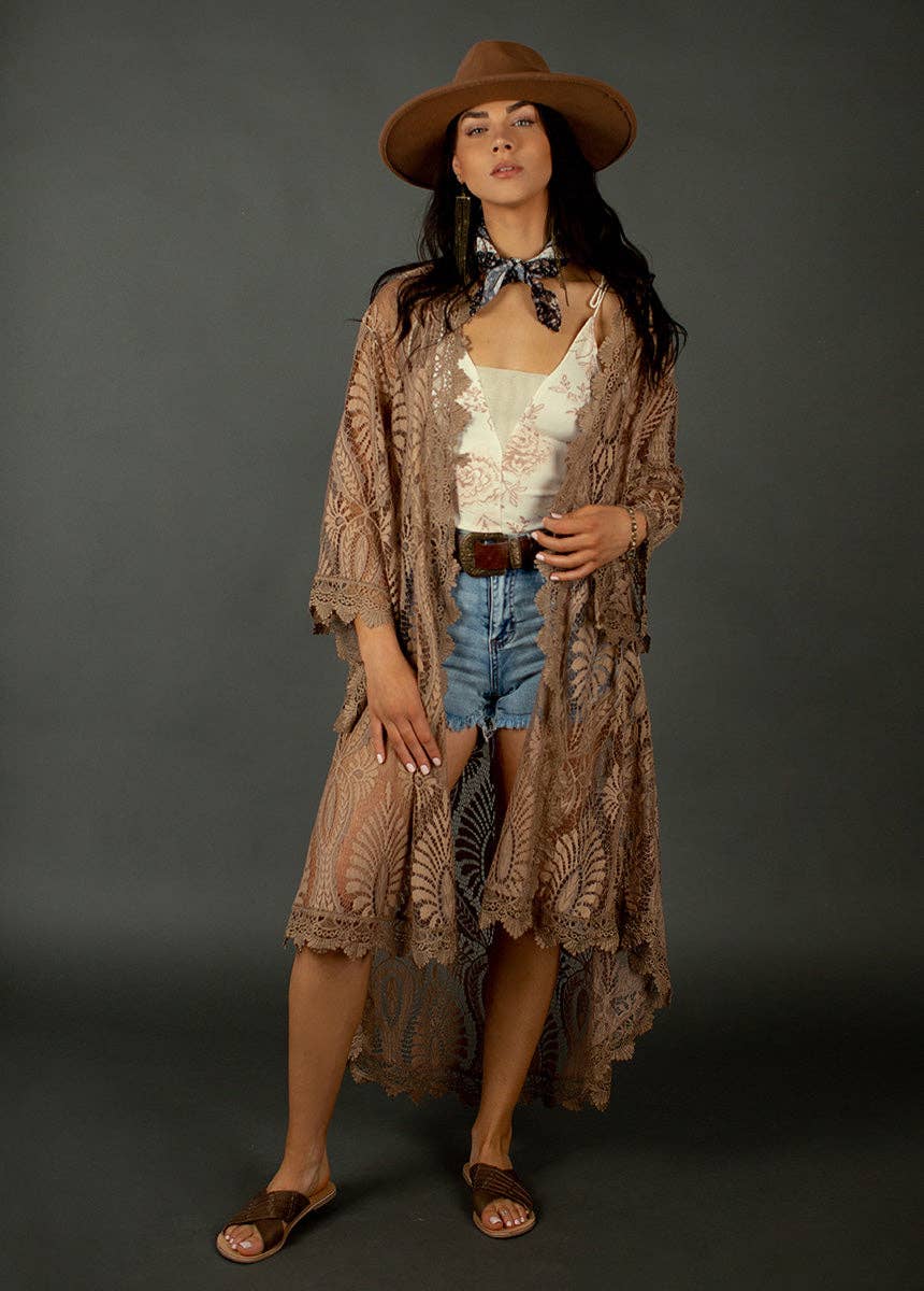Crochet Lace Trim  Bodysuit in Cream Floral