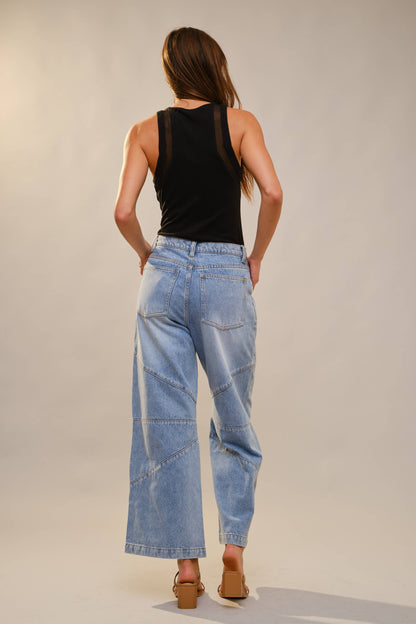 Saddle Line Medium Wash Wide-Leg