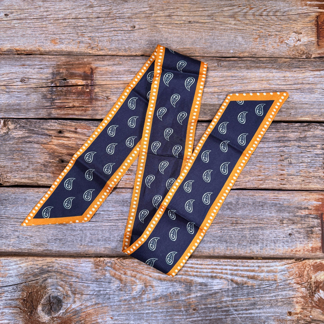 Navy & Rust Paisley Western Skinny Mini Wild Rag Scarf – Cowgirl Necktie