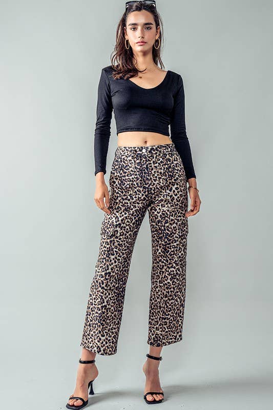 Leopard Print Cropped Cargo Pants