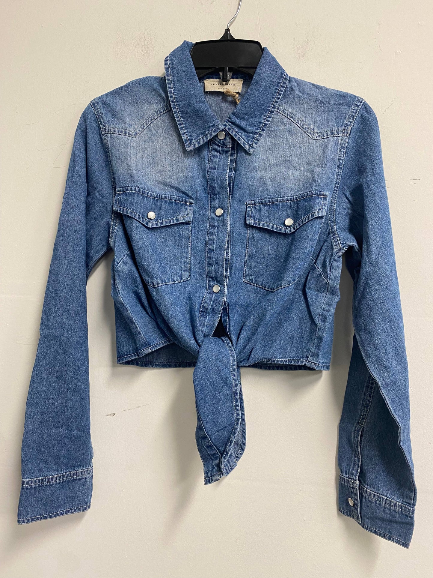 Rodeo Bound Light Wash Tie-Front Denim Shirt