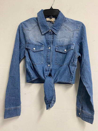 Rodeo Bound Light Wash Tie-Front Denim Shirt