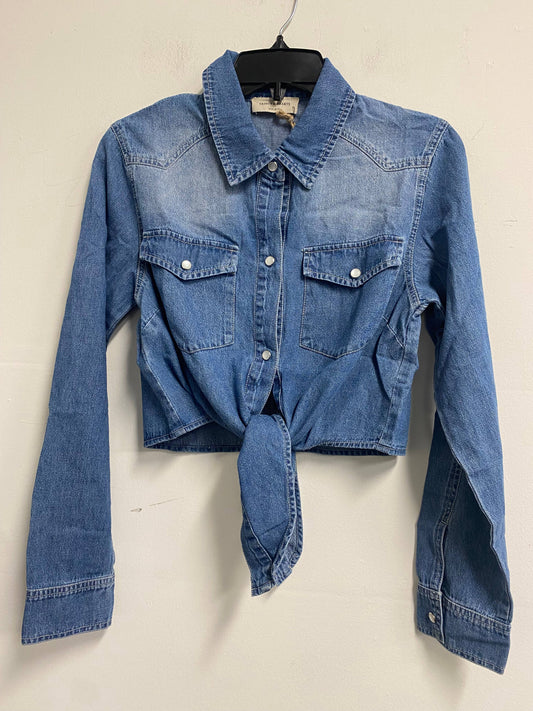 Rodeo Bound Light Wash Tie-Front Denim Shirt