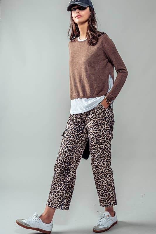 Leopard Print Cropped Cargo Pants