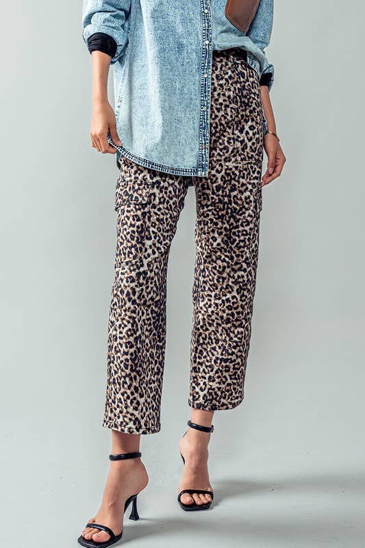 Leopard Print Cropped Cargo Pants