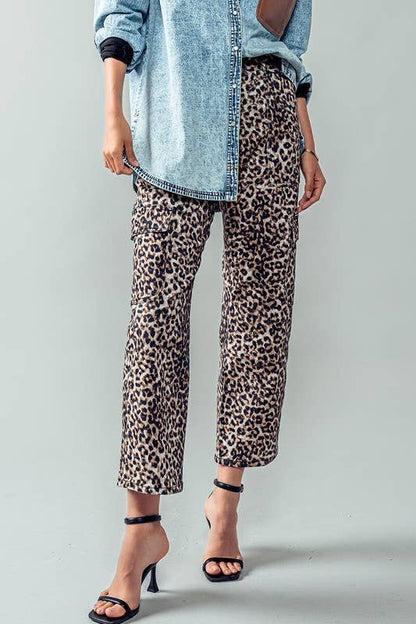 Leopard Print Cropped Cargo Pants