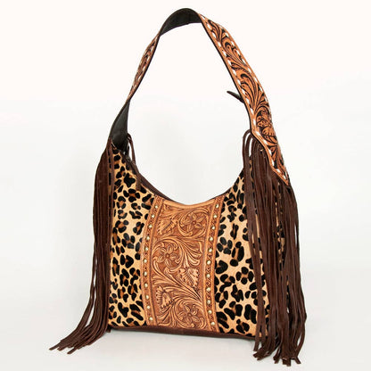 Wild Tooled Leather & Leopard Fringe Hobo Bag