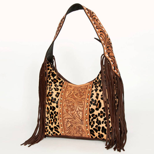 Wild Tooled Leather & Leopard Fringe Hobo Bag