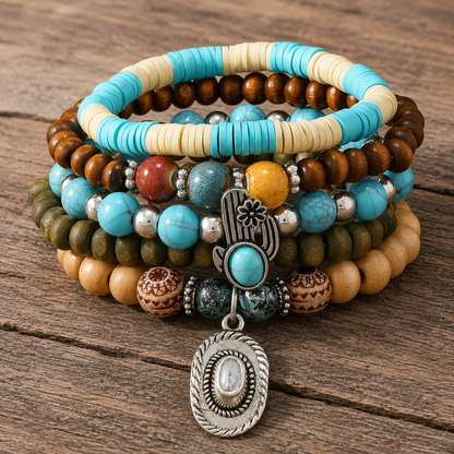 Desert Bloom Turquoise Cactus Bracelet Stack