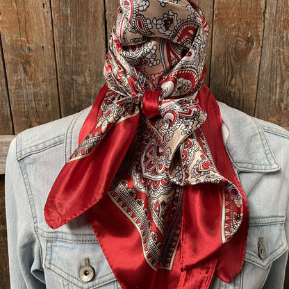 Red, Grey & White Paisley Western Wild Rag Scarf