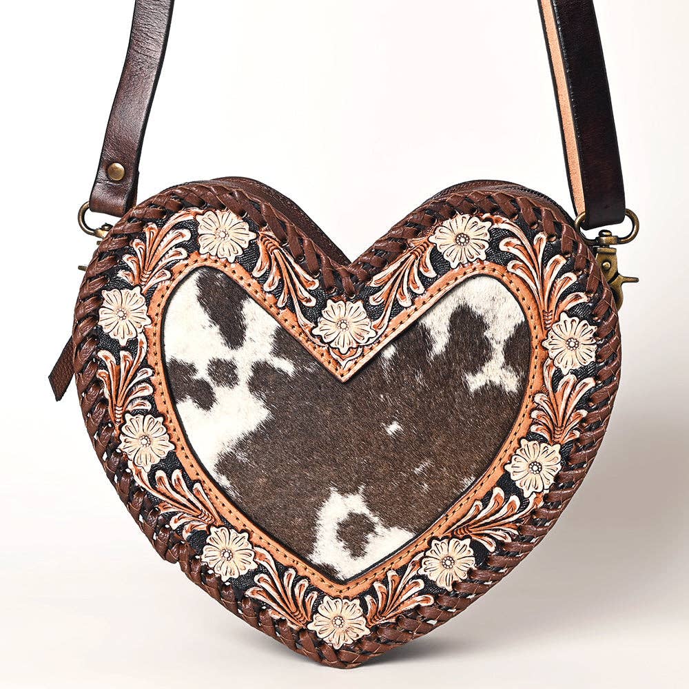 ADBGA476 American Darling Heart-Shaped Cowhide Canteen Tooled Leather Western Purse: ADBGA476