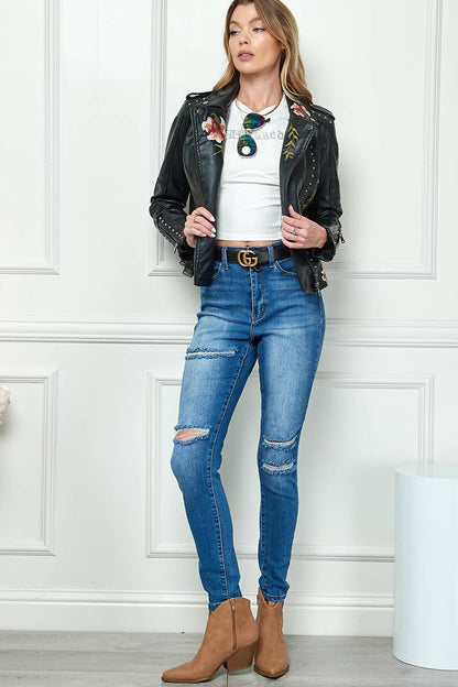Wildflower Embroidered Vegan Leather Jacket