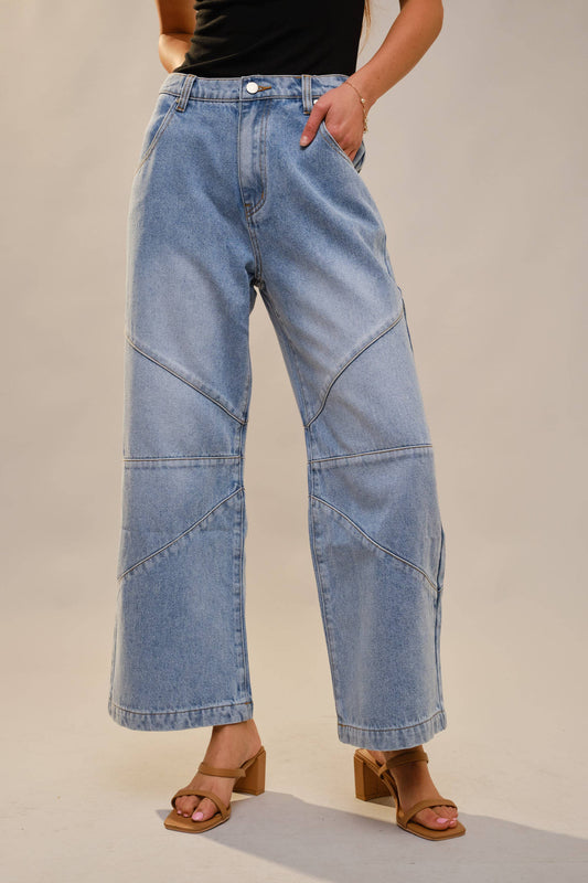 Saddle Line Medium Wash Wide-Leg