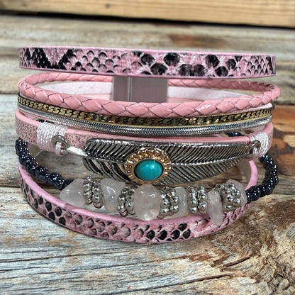Blush Feather Boho Wrap Bracelet