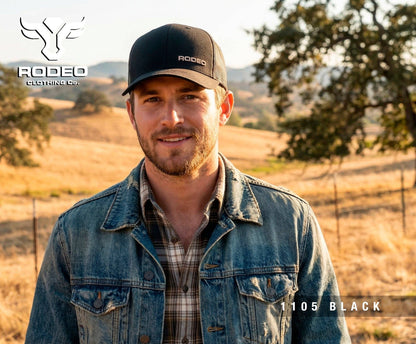 Rodeo Black Embroidered Trucker Hat