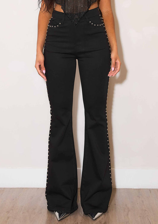 Whiskey Kiss Black Studded Flare