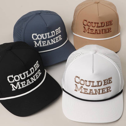COULD BE MEANER Premium Materials Rope Strap Trucker Hat: WHITE/BEIGE / One Size