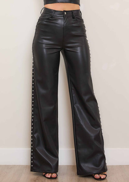 Pearl Luxe Vegan Leather Wide Leg Pants