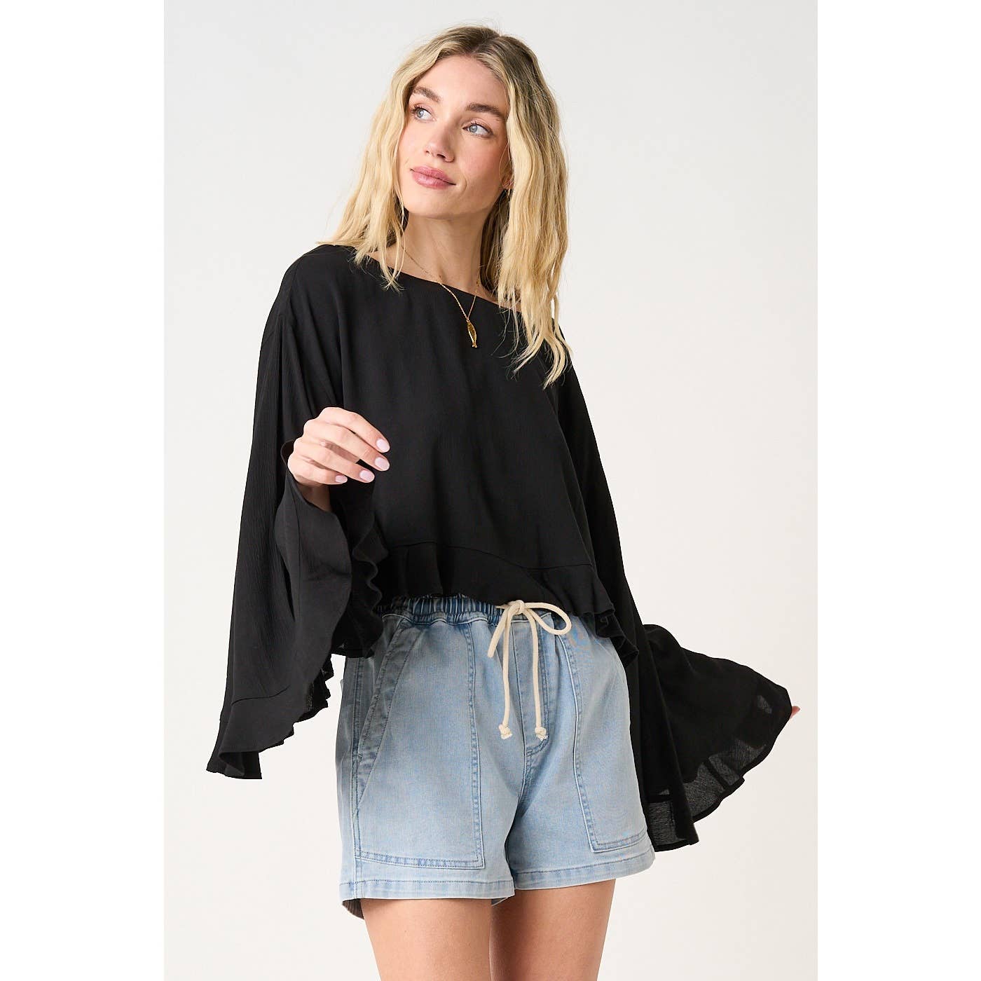 Sorbet Sky Batwing Ruffle Top