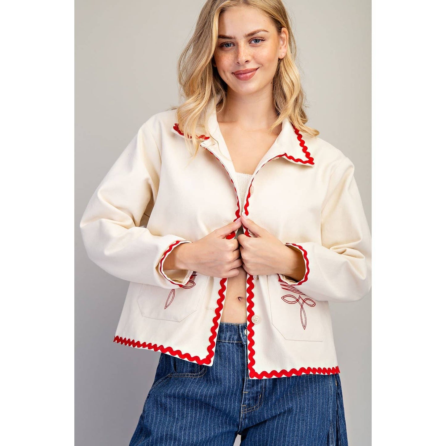 Ric Rac Trim Embroidered Jacket