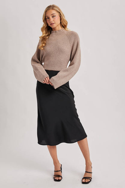 Mock Neck Open Back Bow Sweater