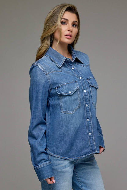 Medium Wash Basic Western Shirt